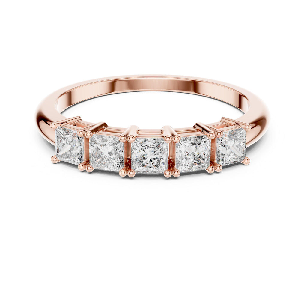 Princess-Cut Moissanite Five-Stone Band – 925 Sterling Silver, 18K Gold Vermeil
