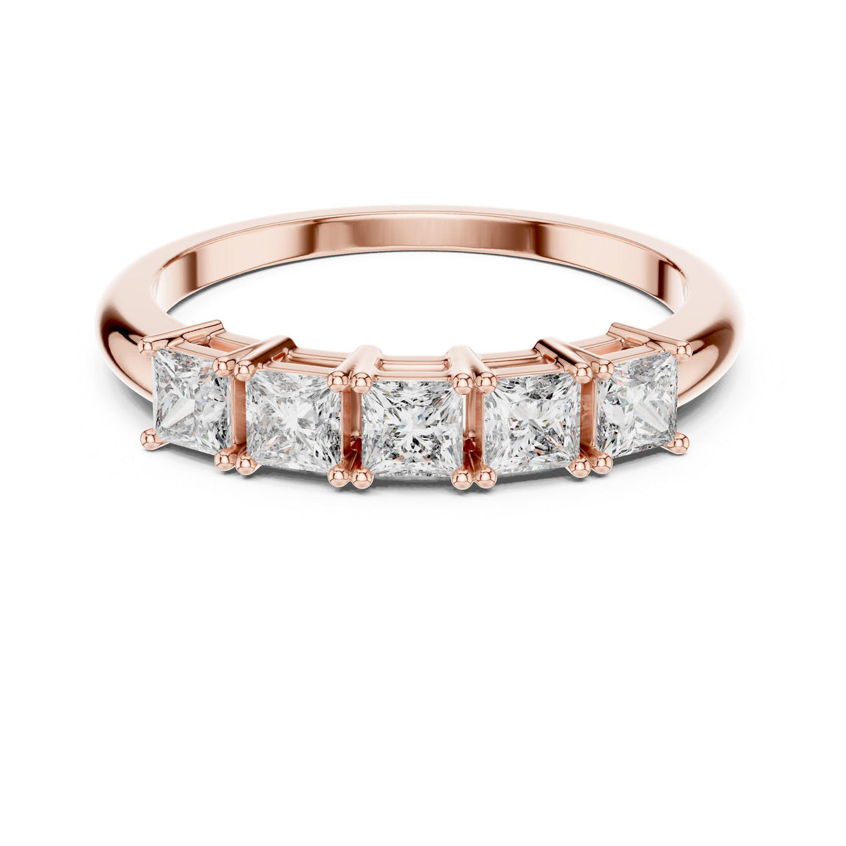 Princess-Cut Moissanite Five-Stone Band – 925 Sterling Silver, 18K Gold Vermeil