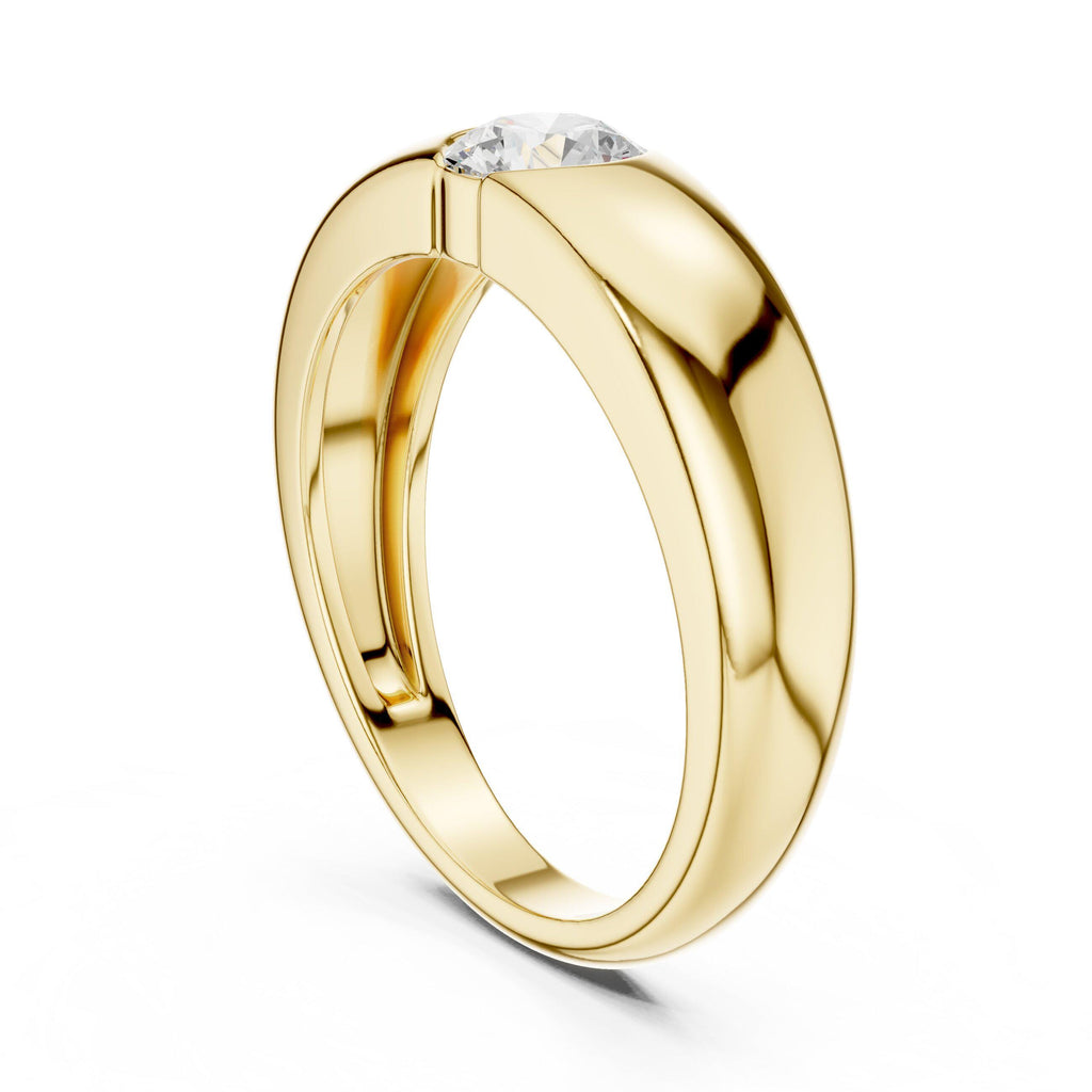 Men's Flush-Set Round Moissanite Domed Band – 925 Sterling Silver, 18K Gold Vermeil
