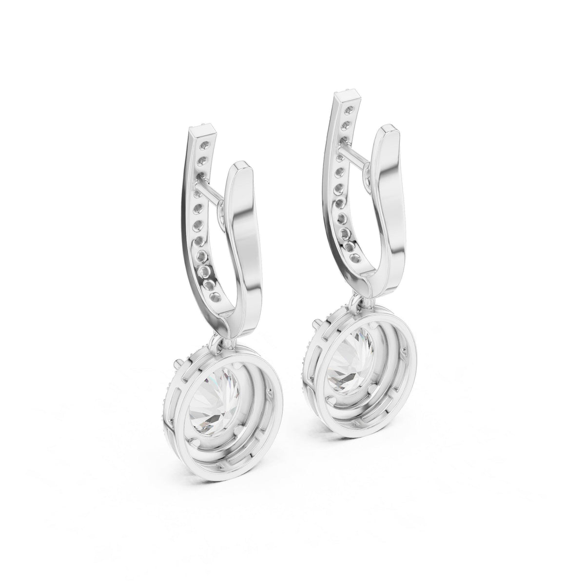 Oval Moissanite Halo Lever Drop Earrings – 925 Sterling Silver, 18K Gold Vermeil