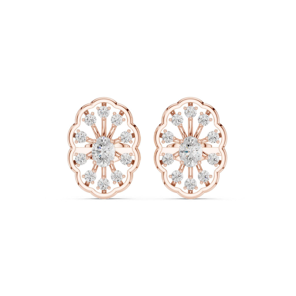 Round Moissanite Oval Filigree Stud Earrings – 925 Sterling Silver, 18K Gold Vermeil