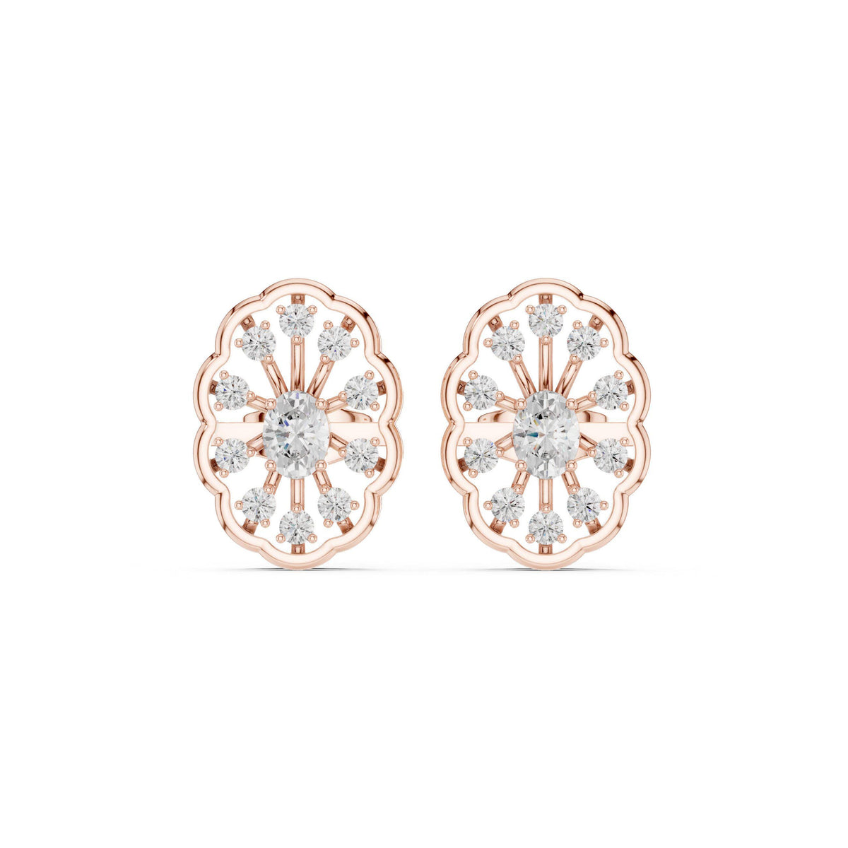 Round Moissanite Oval Filigree Stud Earrings – 925 Sterling Silver, 18K Gold Vermeil