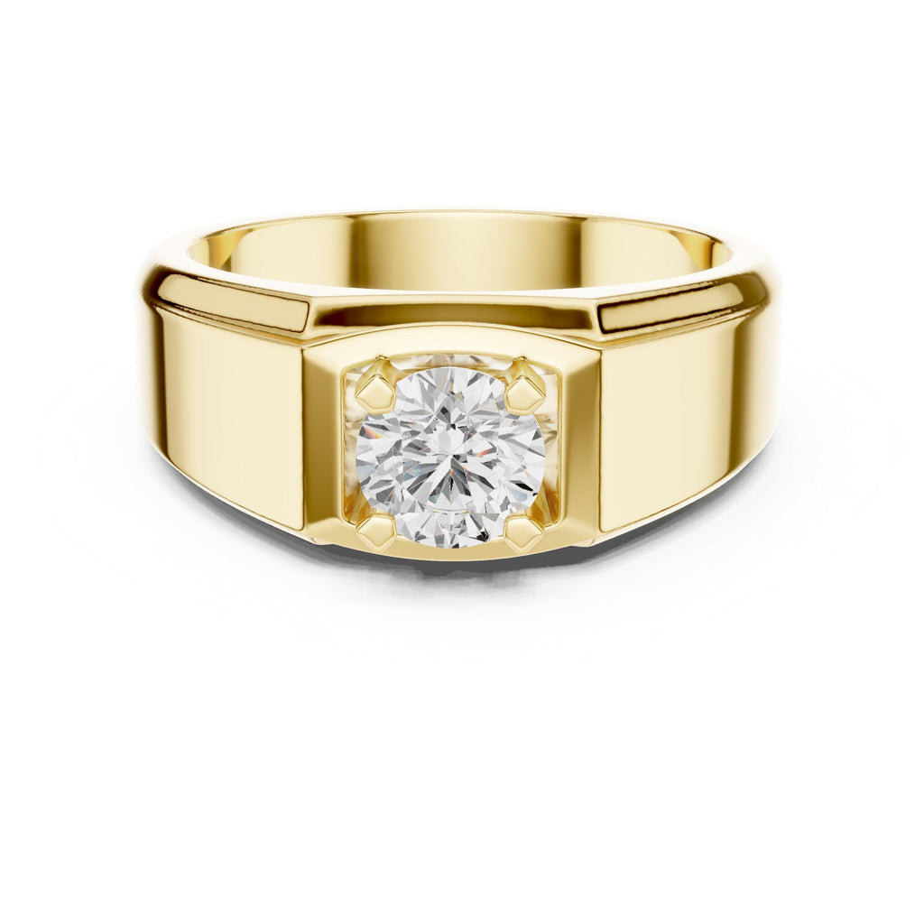 Men's Round Moissanite Ring with Raised Square Setting – 925 Sterling Silver, 18K Gold Vermeil