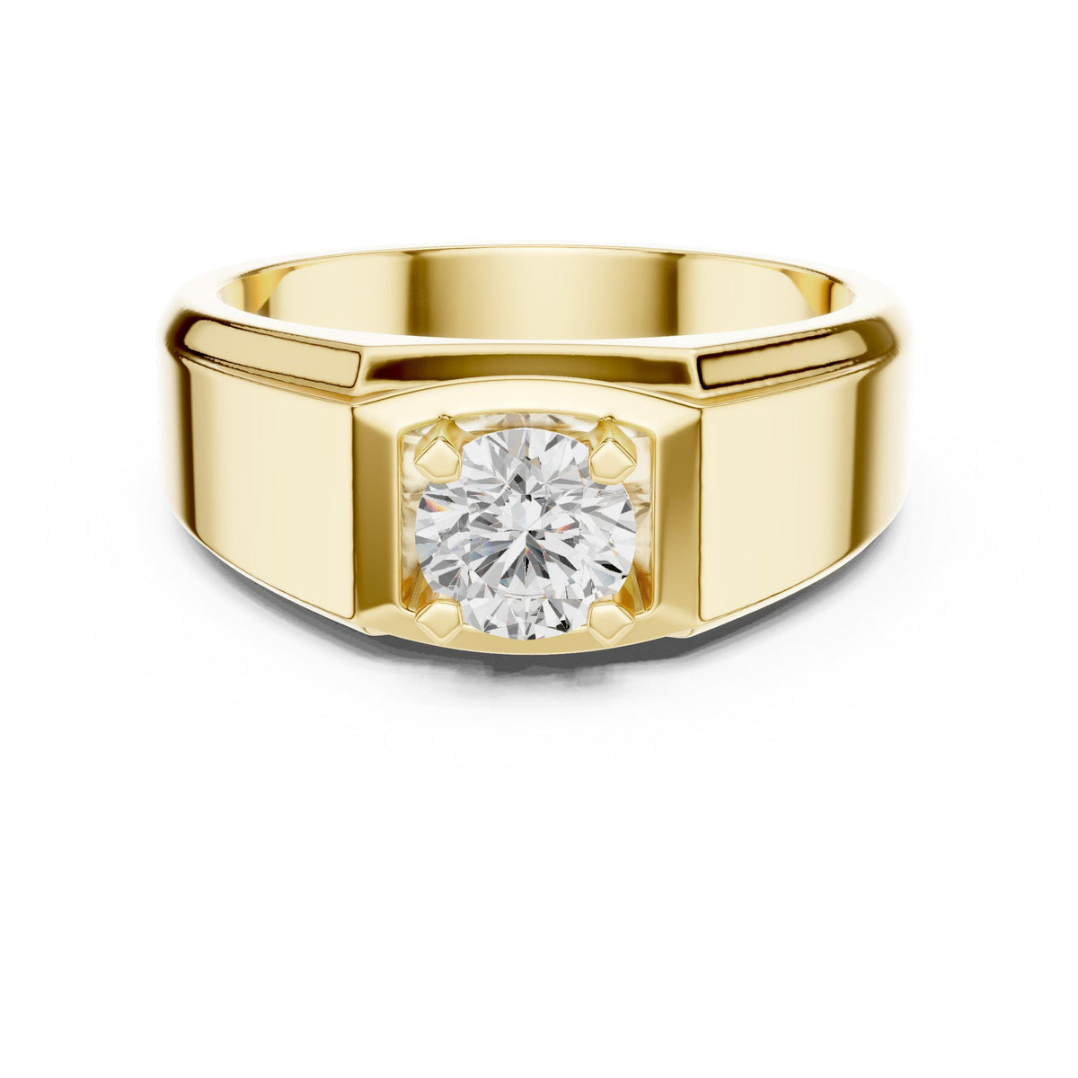 Men's Round Moissanite Ring with Raised Square Setting – 925 Sterling Silver, 18K Gold Vermeil