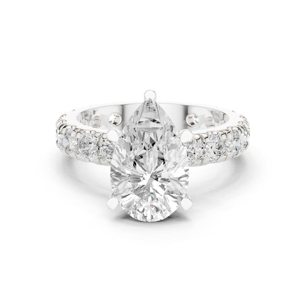 Pear Moissanite Ring with Pavé Band – 925 Sterling Silver, 18K Gold Vermeil