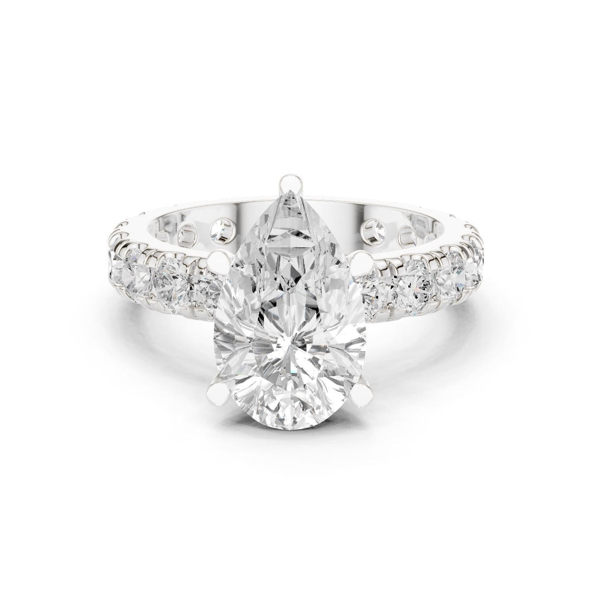 Pear Moissanite Ring with Pavé Band – 925 Sterling Silver, 18K Gold Vermeil