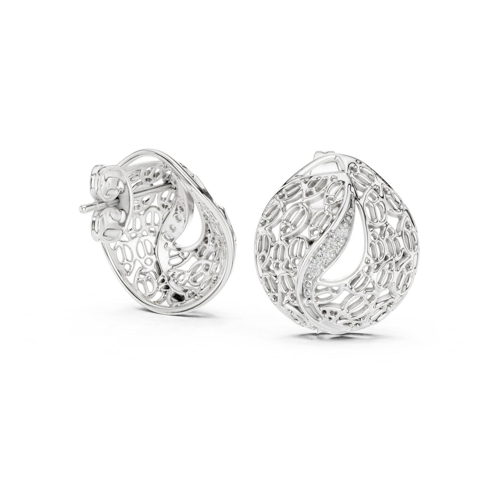 Moissanite Lattice Dome Stud Earrings – 925 Sterling Silver, 18K Gold Vermeil