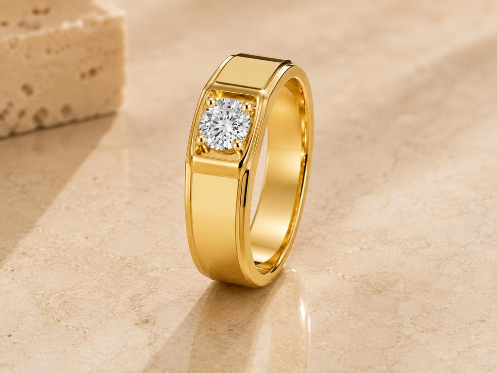 Men's 6mm Round Moissanite Wide-Band Ring – 925 Sterling Silver, 18K Gold Vermeil