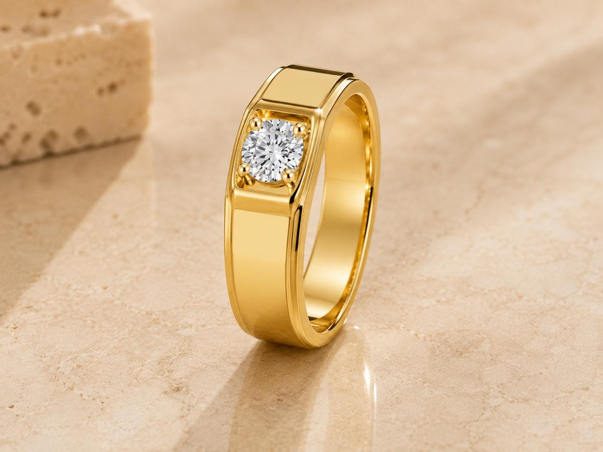 Men's 6mm Round Moissanite Wide-Band Ring – 925 Sterling Silver, 18K Gold Vermeil