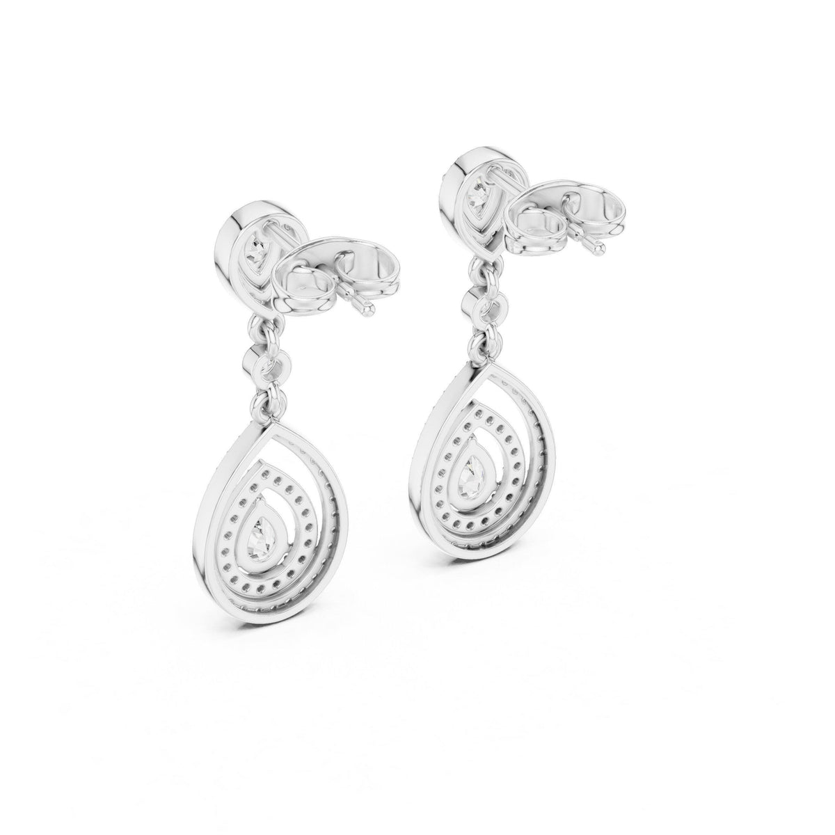 Pear Moissanite Double-Teardrop Halo Drop Earrings – 925 Sterling Silver, 18K Gold Vermeil