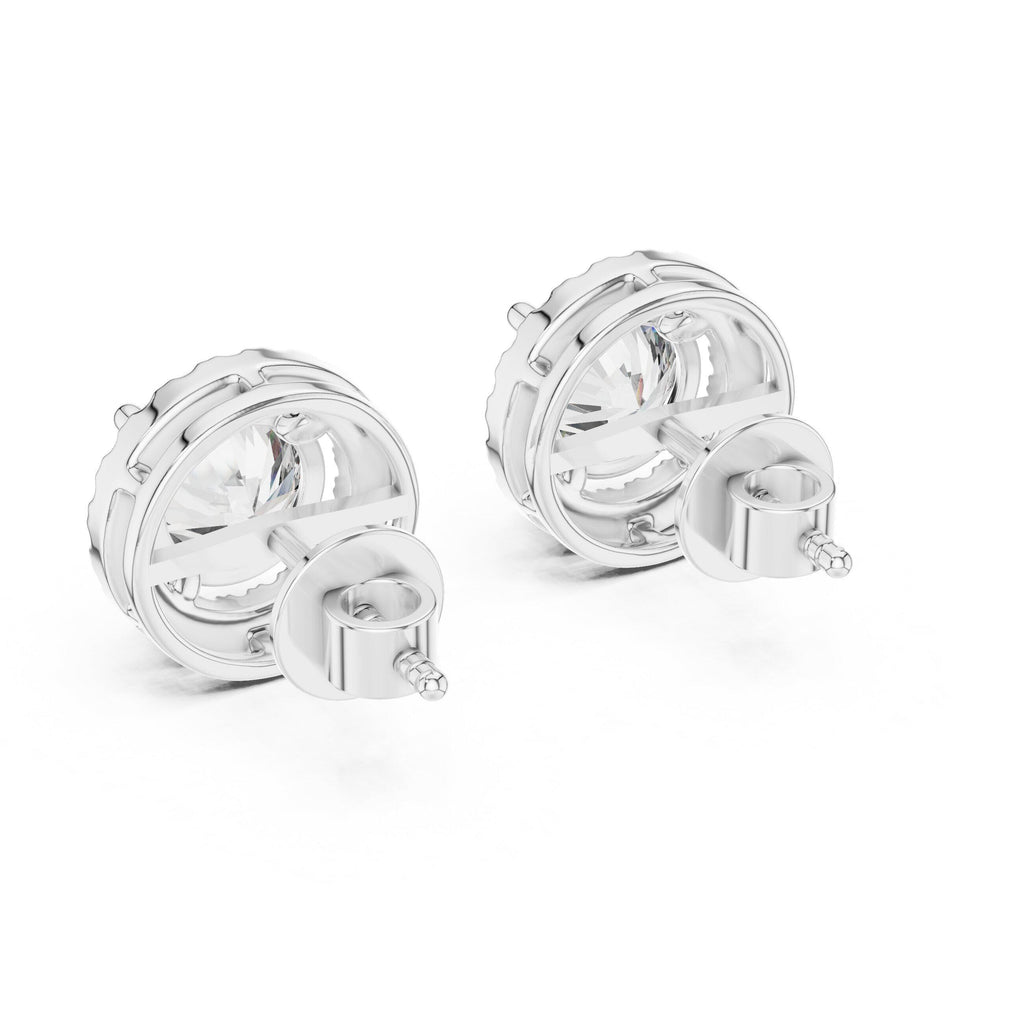 7mm Round Moissanite Halo Stud Earrings – 925 Sterling Silver, 18K Gold Vermeil