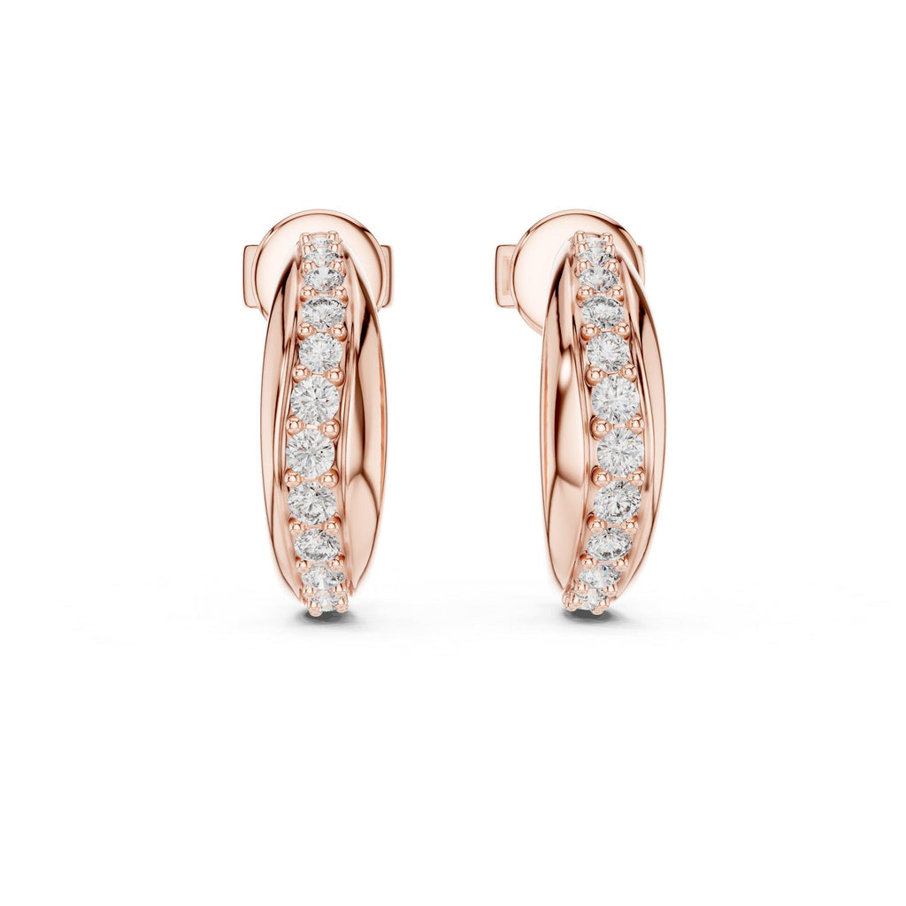 Round Moissanite Pavé Half-Hoop Earrings – 925 Sterling Silver, 18K Gold Vermeil