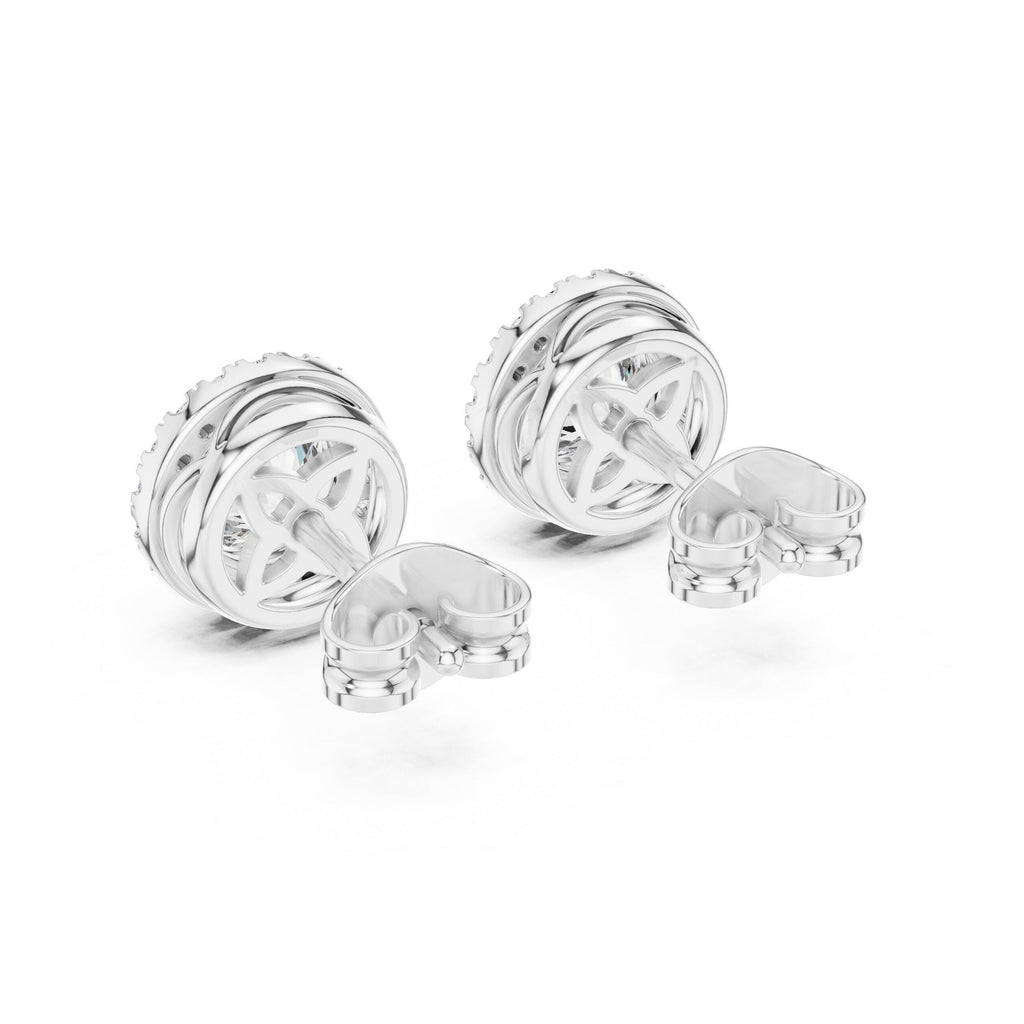 Round Moissanite Bezel Halo Stud Earrings – 925 Sterling Silver, 18K Gold Vermeil
