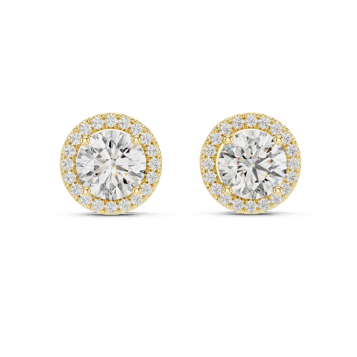 7mm Round Moissanite Halo Stud Earrings – 925 Sterling Silver, 18K Gold Vermeil