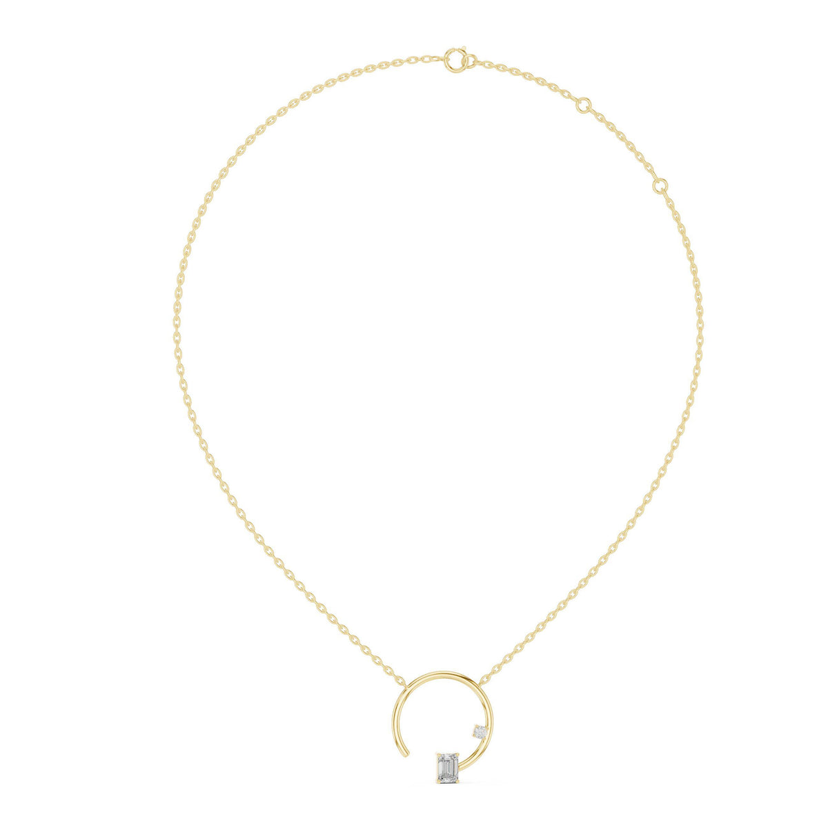 Emerald-Cut Moissanite Open Circle Pendant Necklace – 925 Sterling Silver, 18K Gold Vermeil