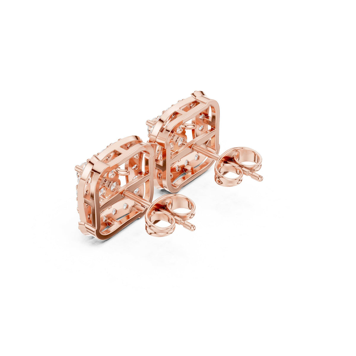Square Moissanite Pavé Cluster Stud Earrings – 925 Sterling Silver, 18K Gold Vermeil