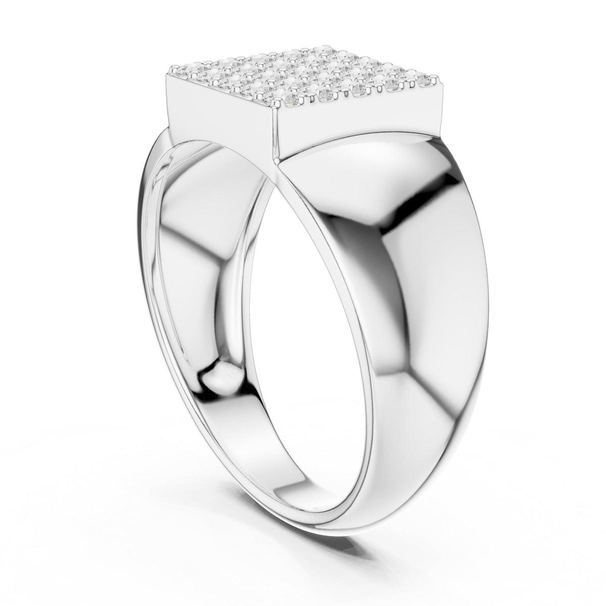 Men's Square Pavé Moissanite Signet Ring – 925 Sterling Silver, 18K Gold Vermeil