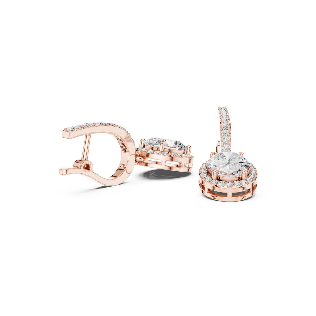 Oval Moissanite Halo Lever Drop Earrings – 925 Sterling Silver, 18K Gold Vermeil