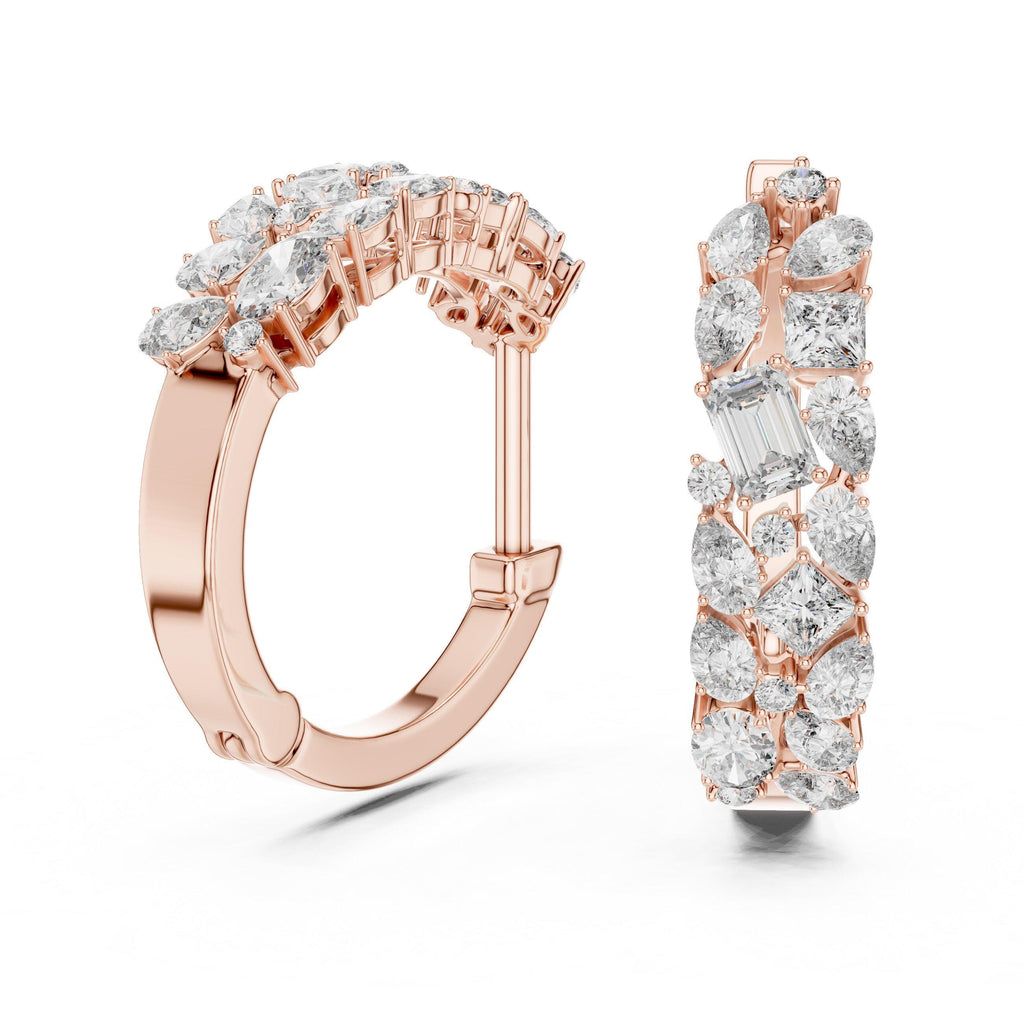 Mixed-Cut Moissanite Cluster Hoop Earrings – 925 Sterling Silver, 18K Gold Vermeil