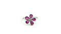 Five-Petal Pear Ruby & Diamond Flower Ring – 925 Sterling Silver, 18K White Gold Vermeil