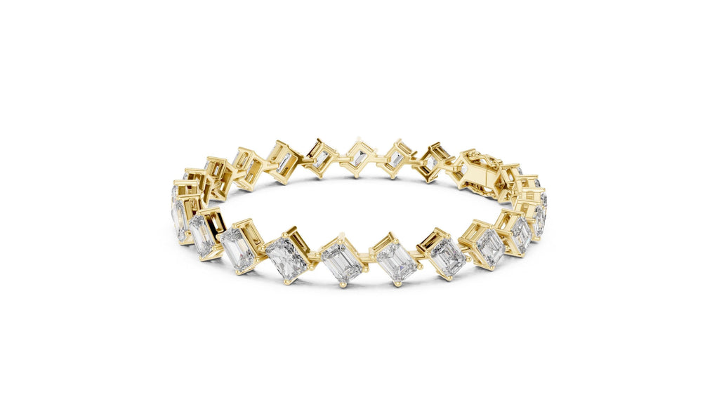 Tilted Emerald-Cut Moissanite Tennis Bracelet – 925 Sterling Silver, 18K Gold Vermeil