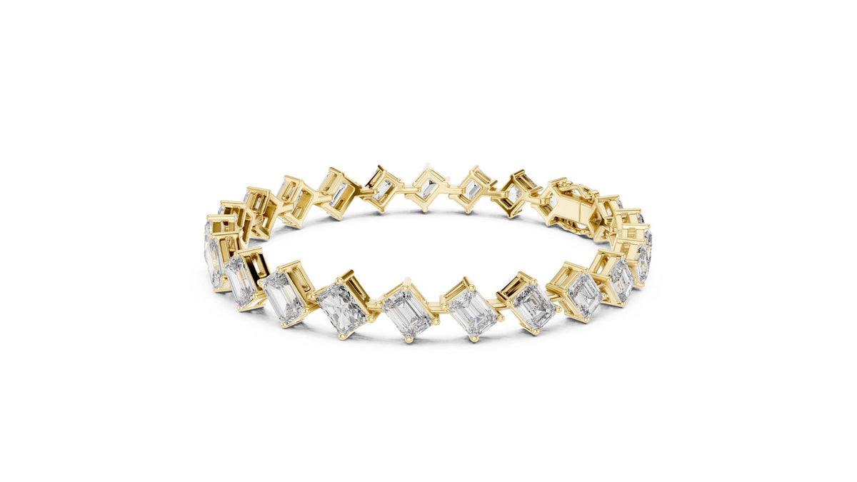 Tilted Emerald-Cut Moissanite Tennis Bracelet – 925 Sterling Silver, 18K Gold Vermeil