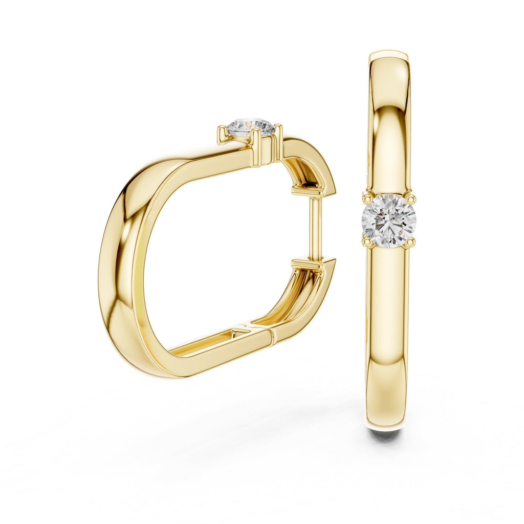 Round Moissanite Solitaire Huggie Hoop Earrings – 925 Sterling Silver, 18K Gold Vermeil