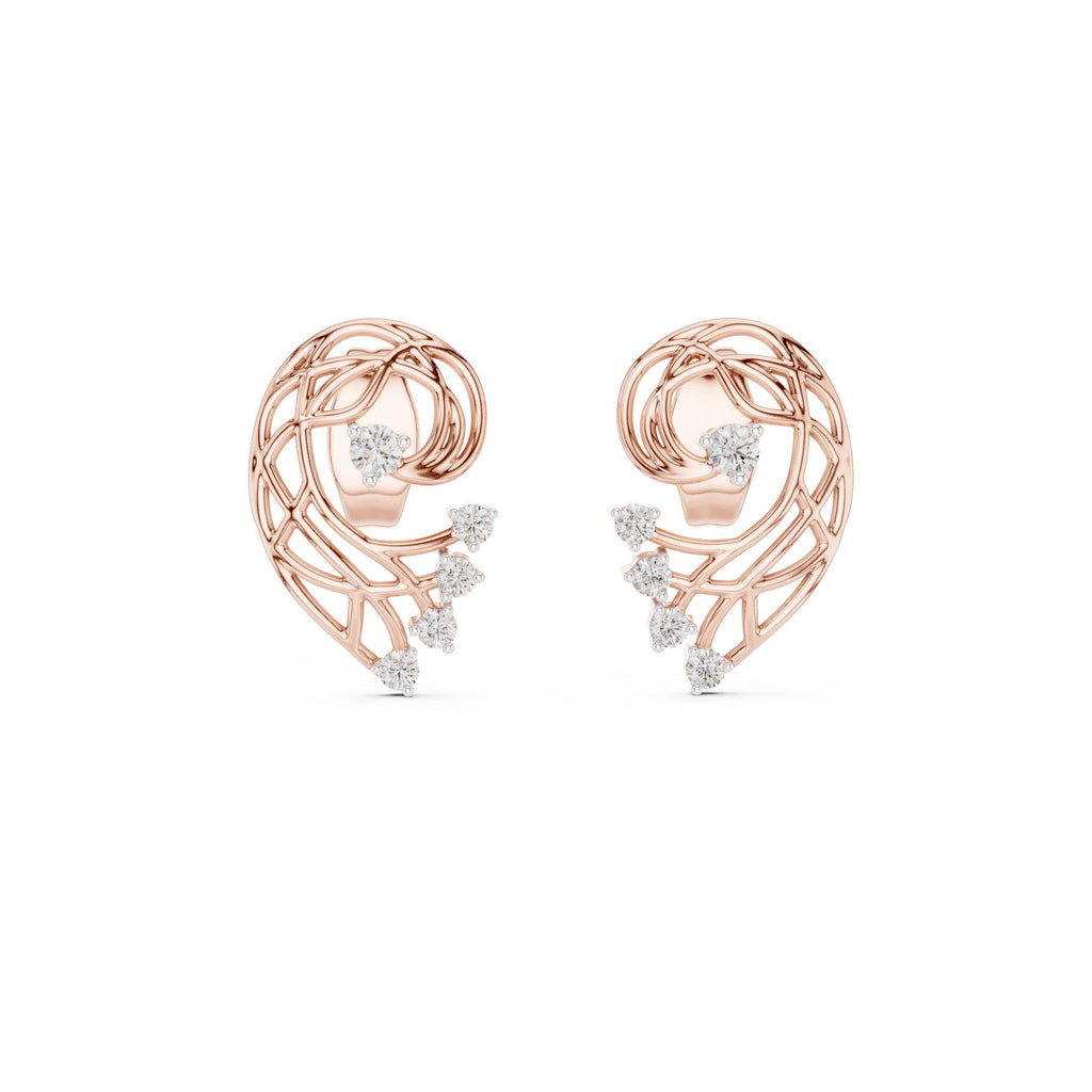 Moissanite Lattice Paisley Stud Earrings – 925 Sterling Silver, 18K Gold Vermeil