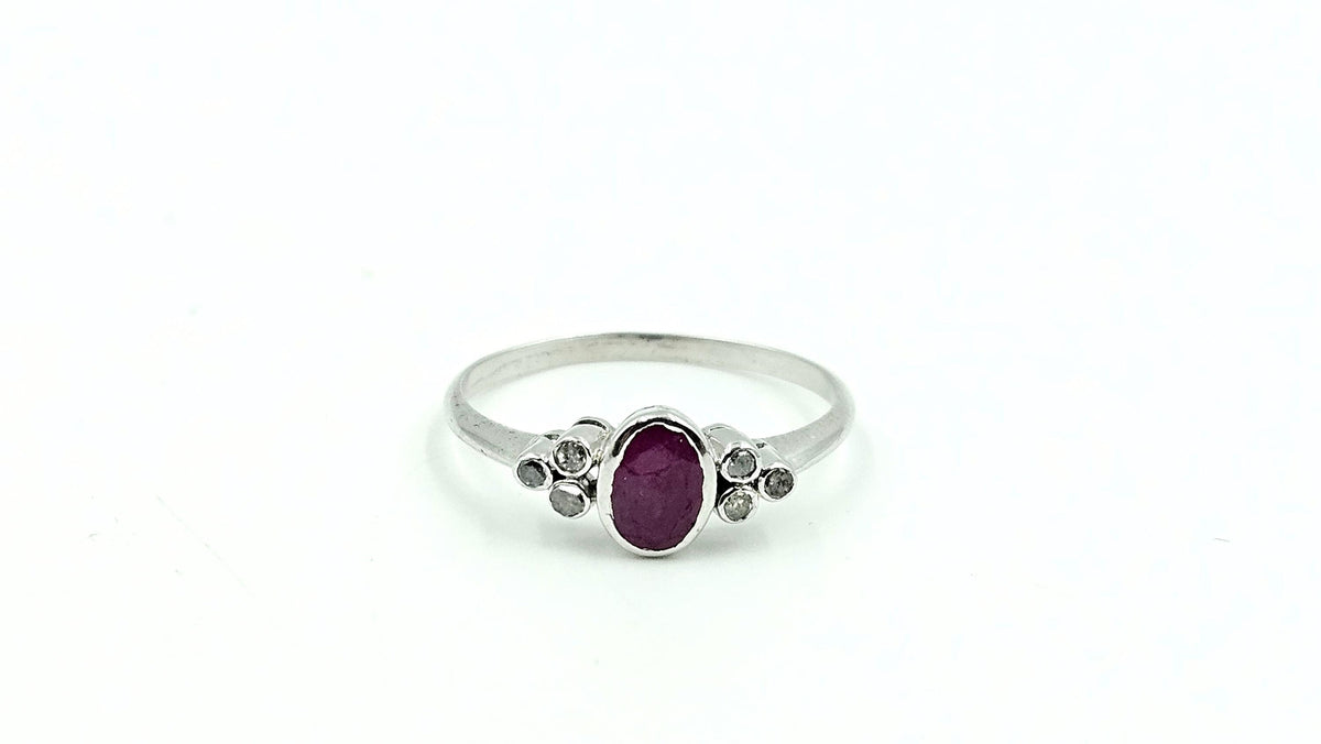 Bezel-Set Oval Ruby Ring with Diamond Accents – 925 Sterling Silver, 18K White Gold Vermeil