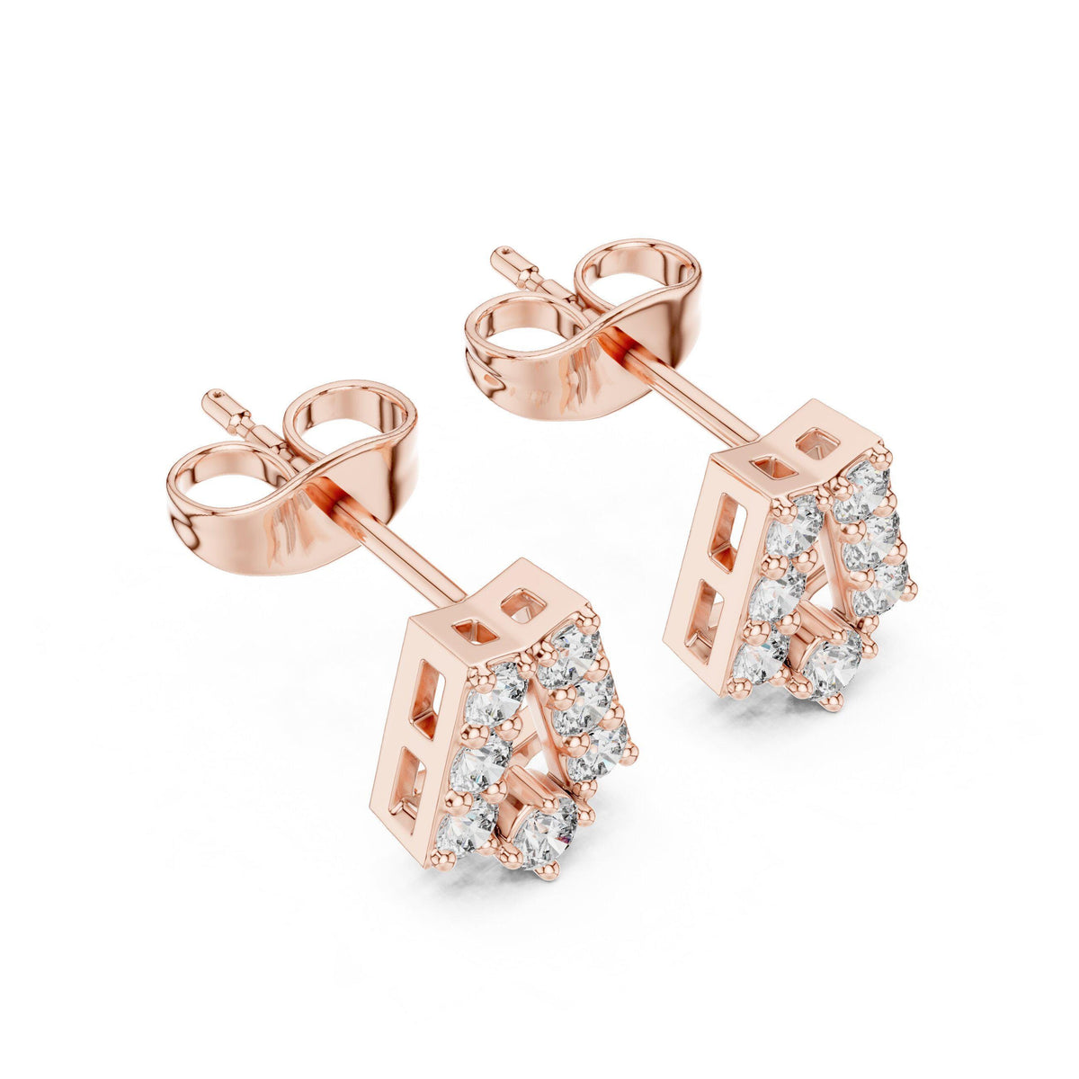 Moissanite Pavé Pentagon Stud Earrings – 925 Sterling Silver, 18K Gold Vermeil