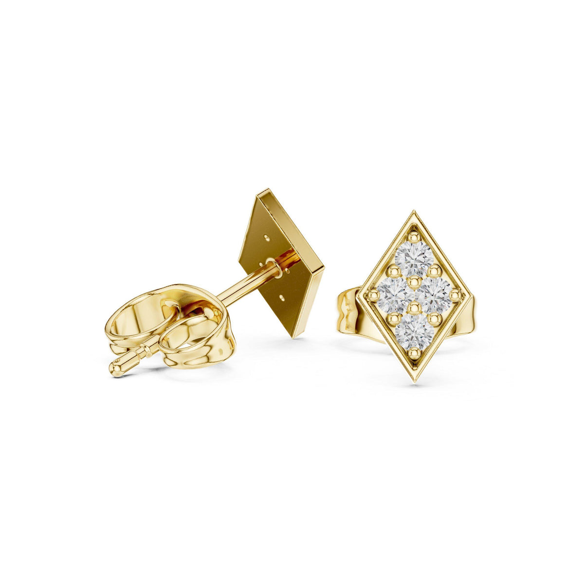 Moissanite Pavé Diamond-Shape Stud Earrings – 925 Sterling Silver, 18K Gold Vermeil
