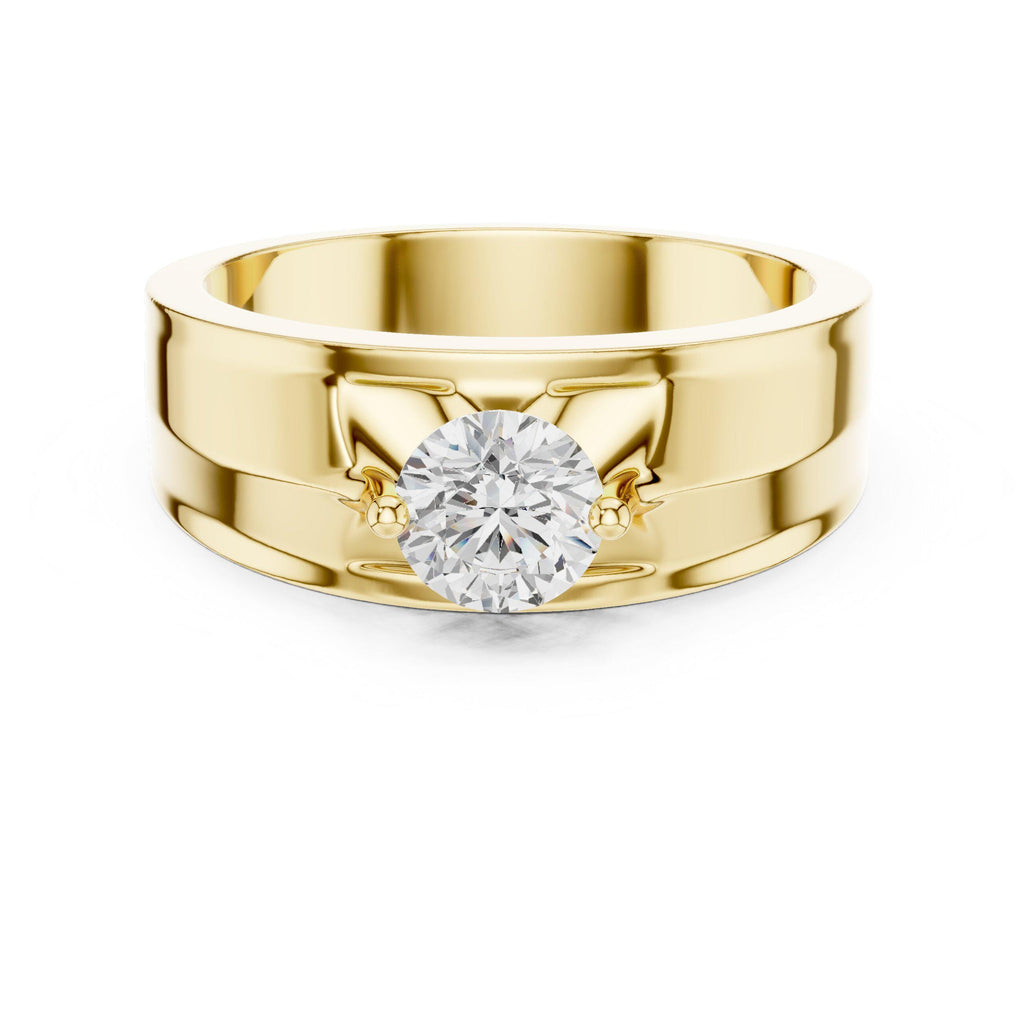 Men's Round Moissanite Ring with Winged Setting – 925 Sterling Silver, 18K Gold Vermeil