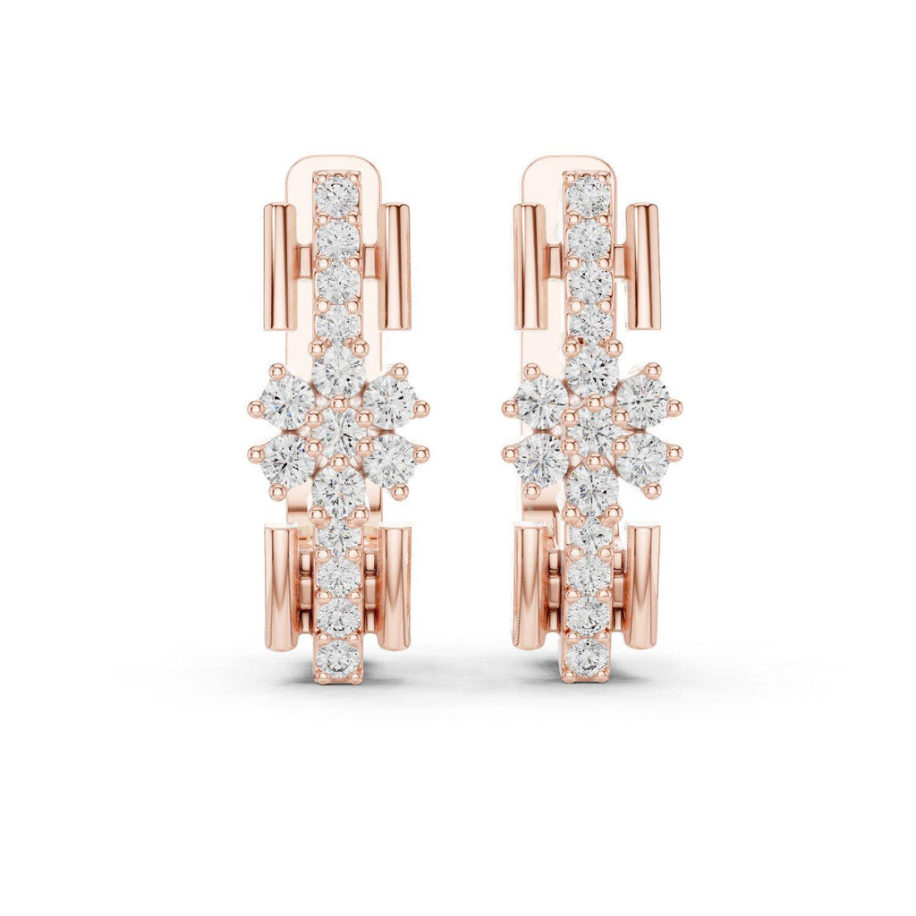 Moissanite Flower Cluster Pavé Bar Earrings – 925 Sterling Silver, 18K Gold Vermeil