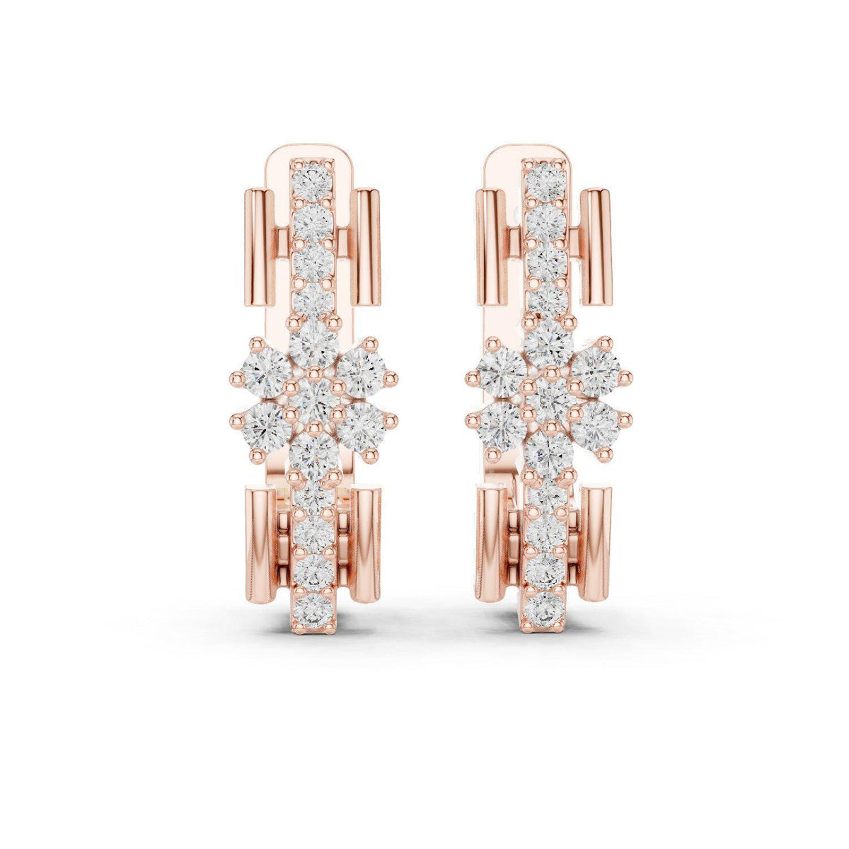 Moissanite Flower Cluster Pavé Bar Earrings – 925 Sterling Silver, 18K Gold Vermeil
