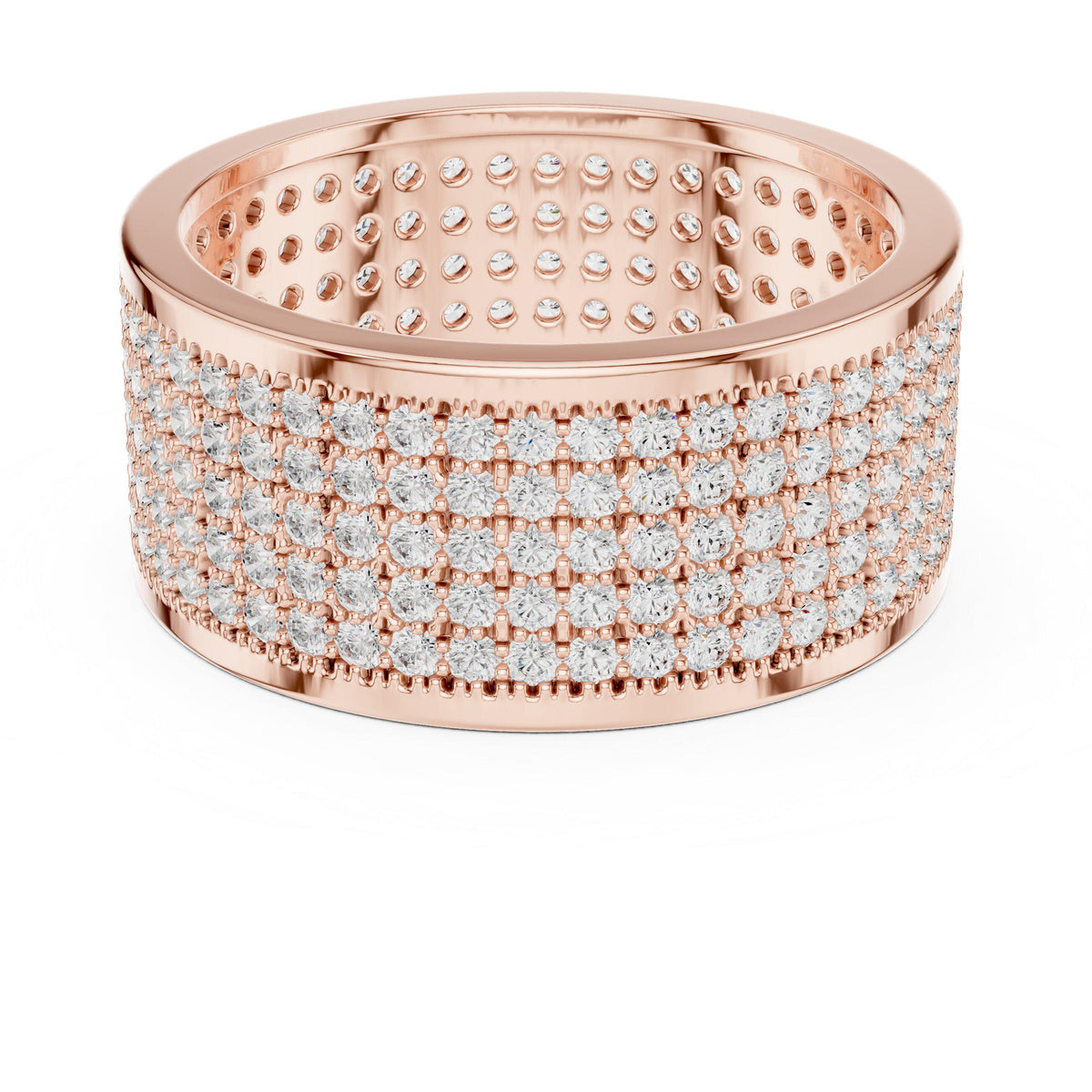 Men's Wide Multi-Row Pavé Moissanite Band – 925 Sterling Silver, 18K Gold Vermeil