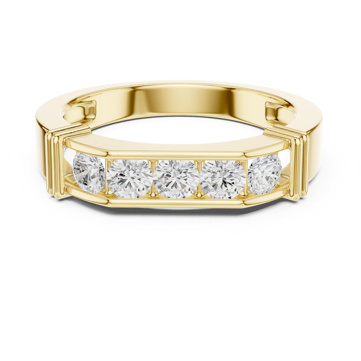 Men's Five-Stone Moissanite Ring, Flat Top – 925 Sterling Silver, 18K Gold Vermeil