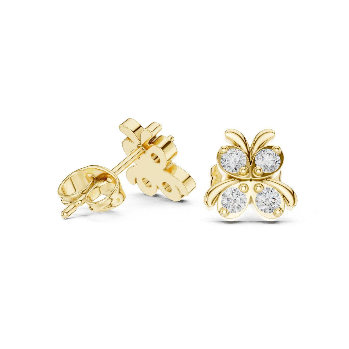 Moissanite Pavé Butterfly Stud Earrings – 925 Sterling Silver, 18K Gold Vermeil