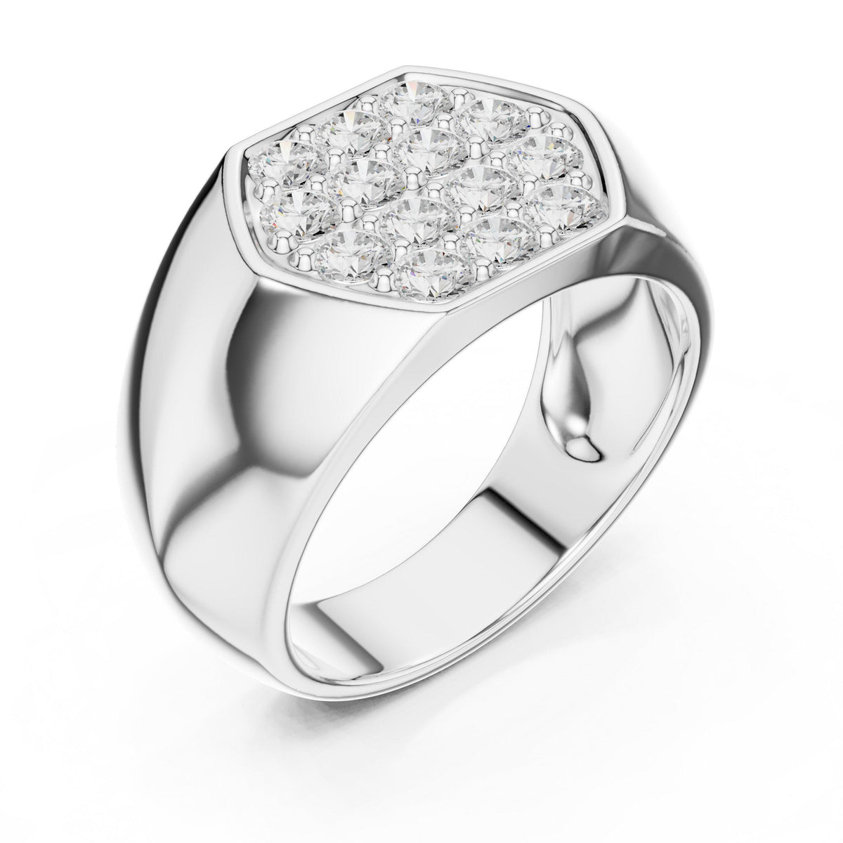 Men's Hexagon Pavé Moissanite Signet Ring – 925 Sterling Silver, 18K Gold Vermeil