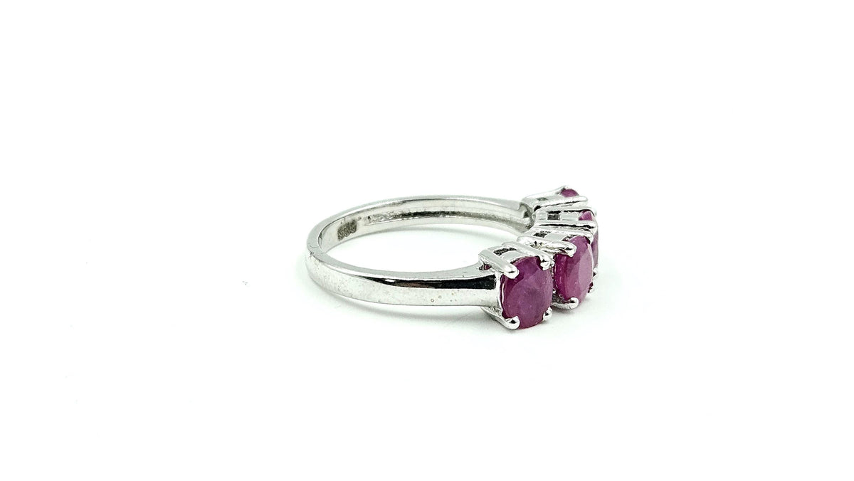 Four-Stone Ruby Band Ring – 925 Sterling Silver, 18K White Gold Vermeil