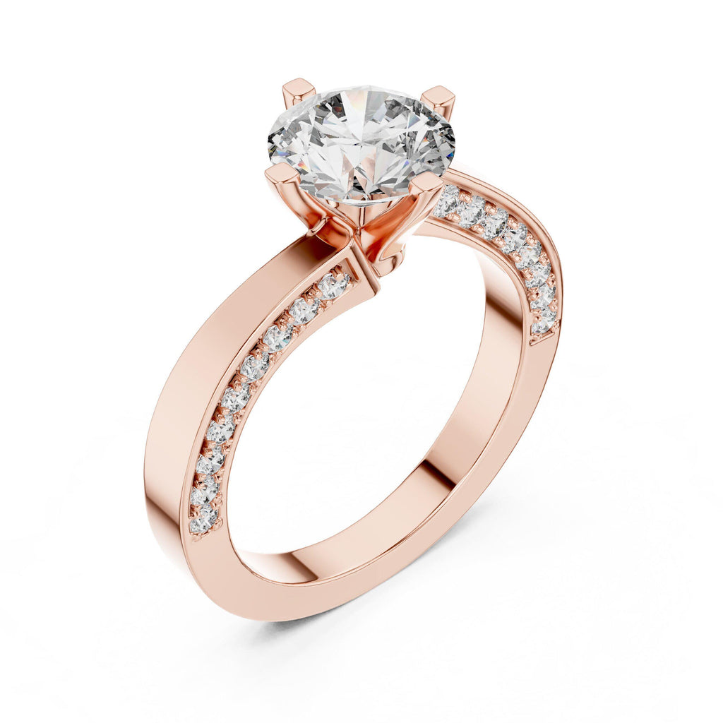 Round Moissanite Twist Ring with Pavé Band, 7.5mm – 925 Sterling Silver, 18K Gold Vermeil