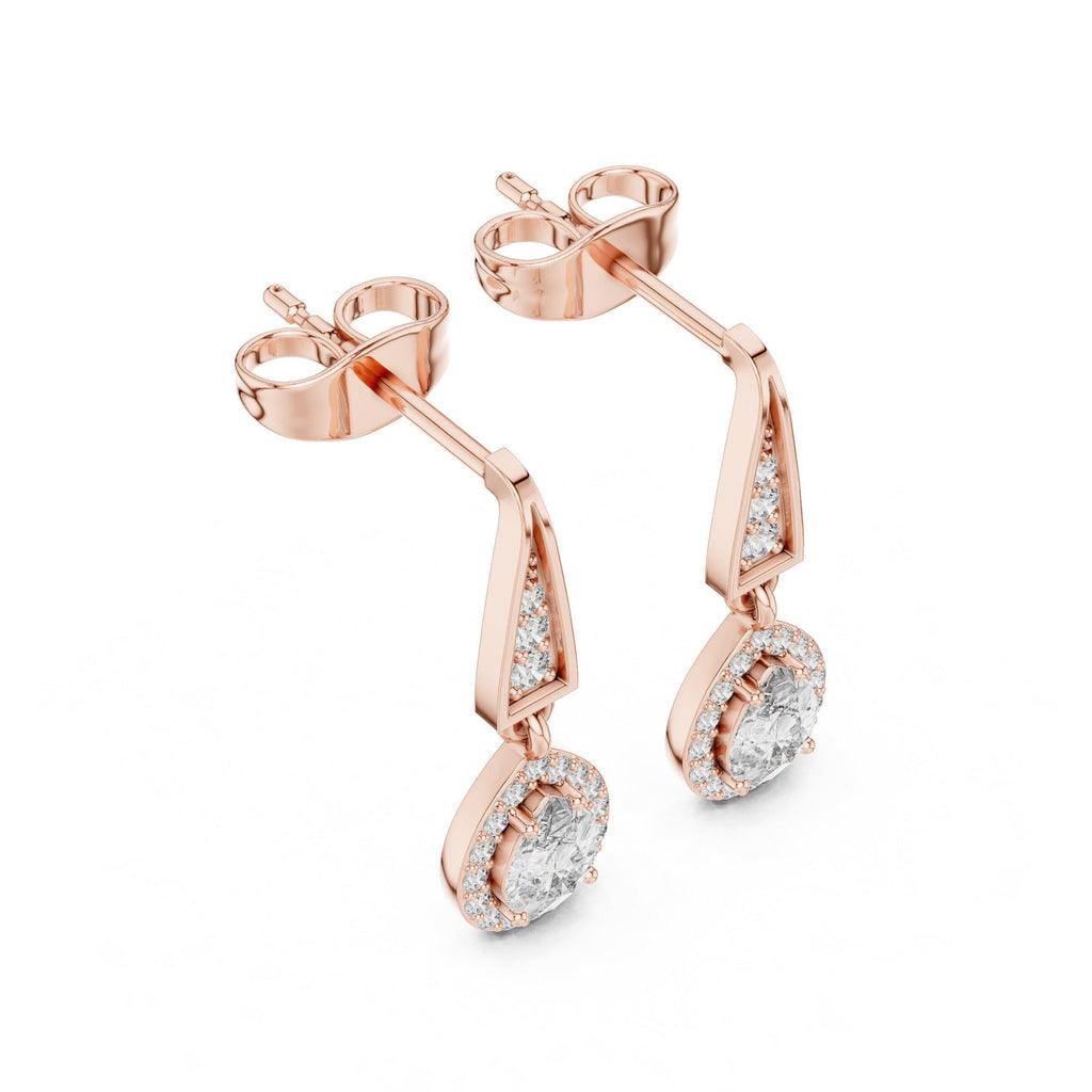 Pear Moissanite Halo Drop Earrings – 925 Sterling Silver, 18K Gold Vermeil