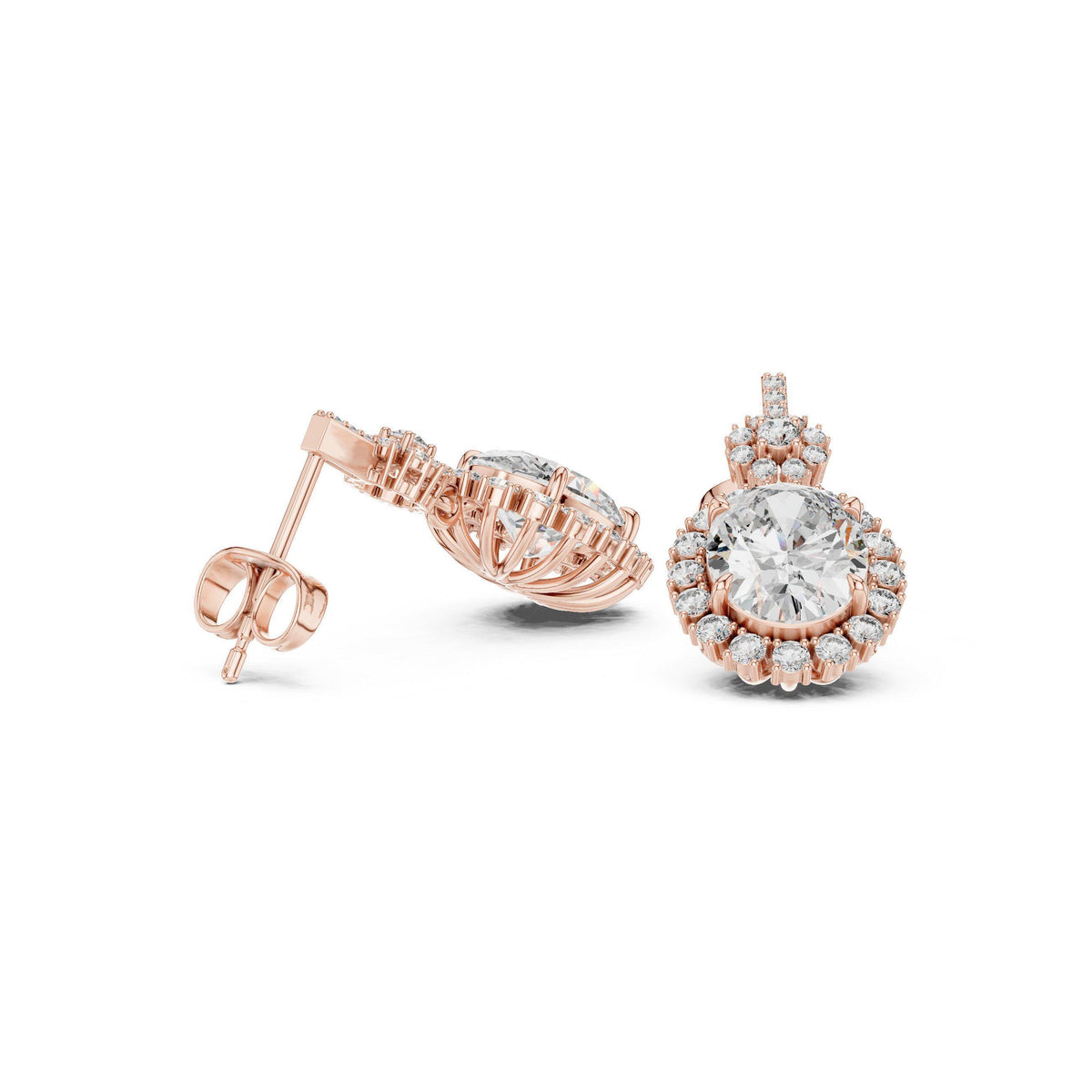 Oval Moissanite Sunburst Halo Drop Earrings – 925 Sterling Silver, 18K Gold Vermeil