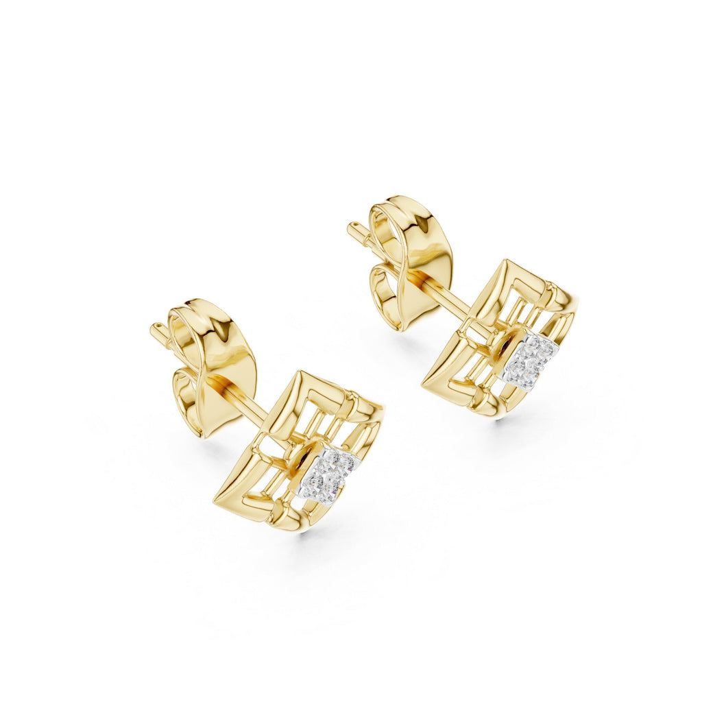 Moissanite Open Square Lattice Stud Earrings – 925 Sterling Silver, 18K Gold Vermeil