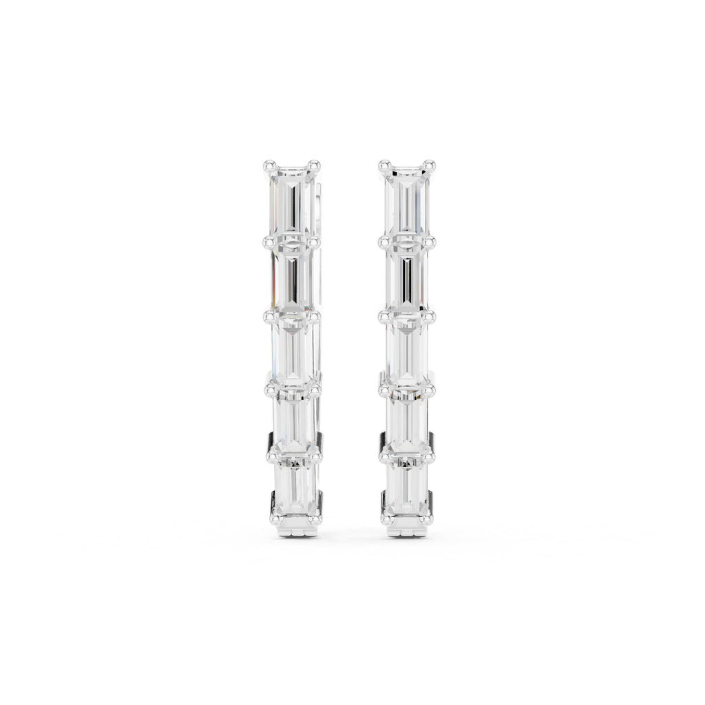Baguette Moissanite V-Hoop Earrings – 925 Sterling Silver, 18K Gold Vermeil