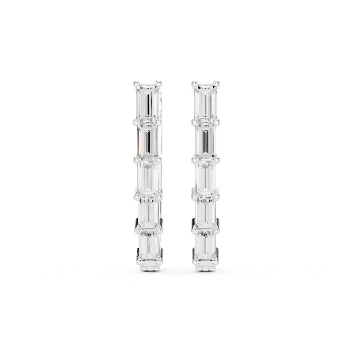 Baguette Moissanite V-Hoop Earrings – 925 Sterling Silver, 18K Gold Vermeil