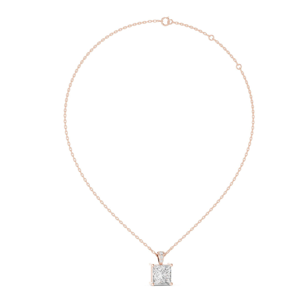 7mm Princess Moissanite Solitaire Pendant Necklace – 925 Sterling Silver, 18K Gold Vermeil