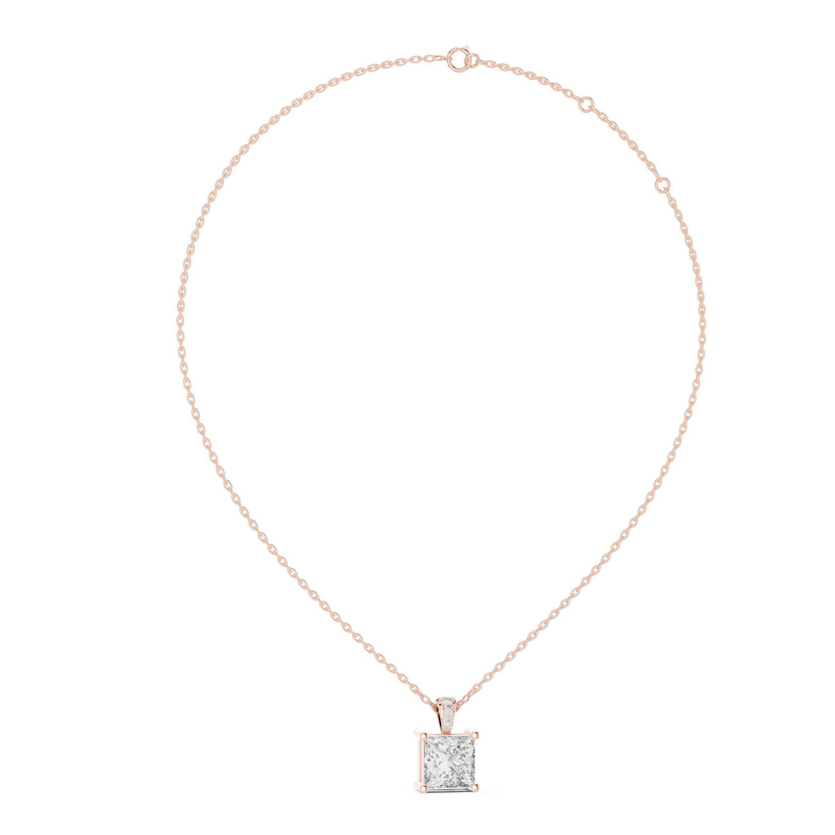 7mm Princess Moissanite Solitaire Pendant Necklace – 925 Sterling Silver, 18K Gold Vermeil