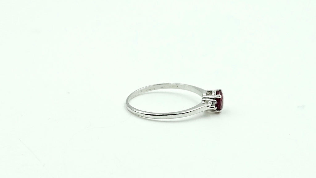 Oval Ruby Solitaire Ring with Diamond Accents – 925 Sterling Silver, 18K White Gold Vermeil