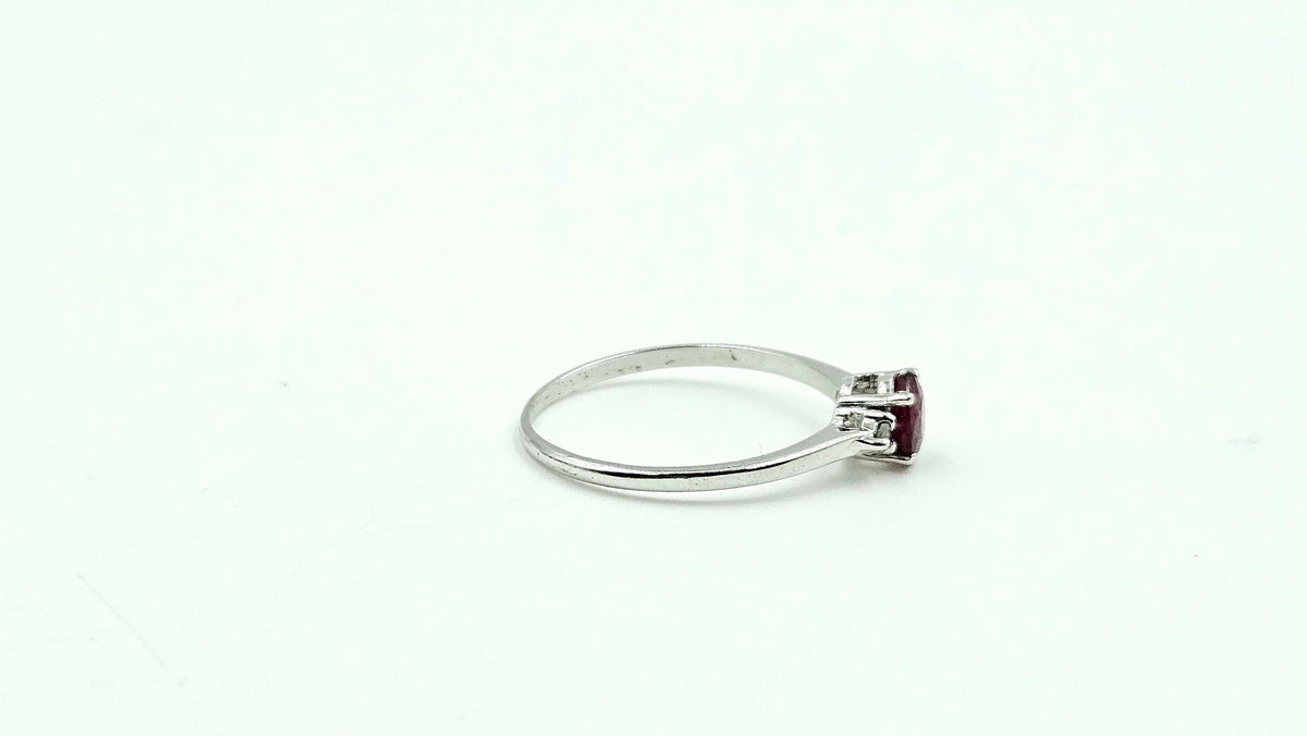 Oval Ruby Solitaire Ring with Diamond Accents – 925 Sterling Silver, 18K White Gold Vermeil