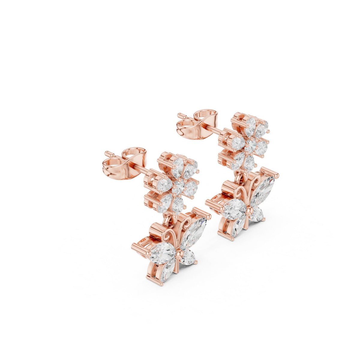 Moissanite Flower & Starburst Drop Earrings – 925 Sterling Silver, 18K Gold Vermeil